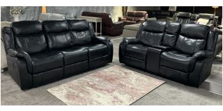 Venice Black Leathaire 3 + 2 Manual Recliner Sofa Set With Drinks Holders And Storage 49606