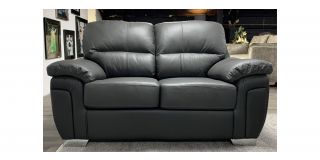Dark Grey Regular Leather Sofa With Chrome Legs Ex-Display Showroom Model 49611