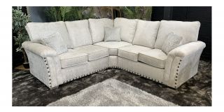 Bordeaux 2C2 Light Grey Fabric Corner Sofa With Studded Arms And Chrome Legs Ex-Display Showroom Model 49625