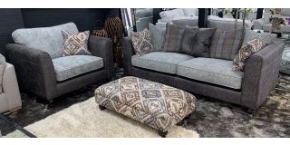 Morgan Fabric 4 Seater Scatter Back + Formal Back Loveseat + Footstool With Wooden Legs - Other Combinations And Fabrics Available