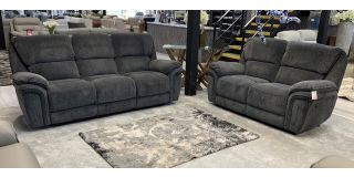 Sasha Grey Fabric 3 + 2 Manual Recliners Sofa Set