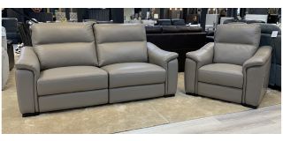 Livorno Taupe Full Leather 3 + 1 Electric Recliners With USB Ports And Wooden Legs Ex-Display Showroom Model 49637