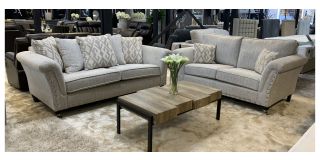 Buckingham 3 + 2 Silver Large Scatter Back And Formal Back 2 Seater With Wooden Legs And Studded Arms Ex-Display Showroom Model 49639