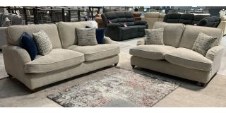 Beatrix Cream Fabric 3 + 2 Sofa Set With Scatter Cushions And Wooden Legs Ex-Display Showroom Model 49644
