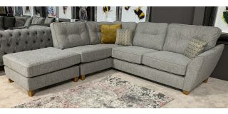 Ashley Grey LHF Fabric Corner Sofa With Detachable Footstool And Wooden Legs + Scatter Cushions