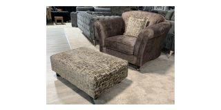 Kensington Brown Plush Velvet Armchair + Footstool With Wooden Legs Ex-Display Showroom Model 49648