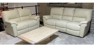 Charlton Cream New Trend Semi-Aniline Leather 3 Seater Electric Sofa With 2 Seater Static Sofa Ex-Display Showroom Model 49655