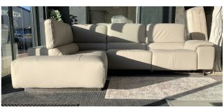 Blossom Light Grey New Trend LHF Semi-Aniline Leather Right Seat Electric Recliner Corner With Chrome Legs And Adjustable Headrests Ex-Display Showroom Model 49656
