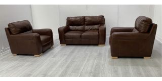 Lucca Chocolate Brown Leather 2 + 1 + 1 Sofa Set Sisi Italia Semi-Aniline With Light Wooden Legs High Street Furniture Store Cancellation 49664