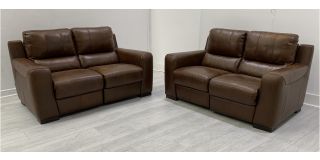 Lucca Brown Leather 2 + 2 Electric Recliners Sisi Italia Semi-Aniline With Wooden Legs - Top Back Seat Colour Faded (see images) High Street Furniture Store Cancellation 49667