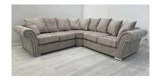 Beige 2C2 Fabric Corner Sofa With Studded Arms Scatter Back And Chrome Legs Ex-Display Showroom Model 50205