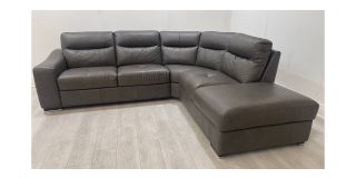 Palermo Grey RHF Leather Corner Sofa Sisi Italia Semi-Aniline With Wooden Legs Few Scuffs(See Images) Ex-Display Showroom Model 50209