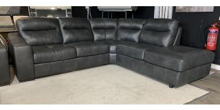 Palermo Grey RHF Leather Corner Sofa Sisi Italia Semi-Aniline With Wooden Legs Ex-Display Showroom Model 50220