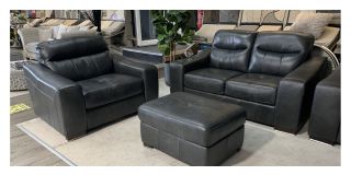 Palermo Grey Leather 2 + Loveseat + Footstool Sisi Italia Semi-Aniline With Wooden Legs Ex-Display Showroom Model 50221