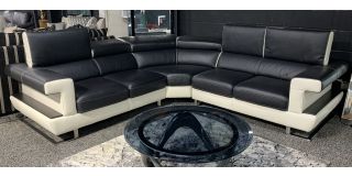 Bolero Black And White 2C2 Corner + Armchair With Adjustable Headrests Chrome Legs Contrast Stitching Wooden Side Panels - Few scuffs Ex-Display Showroom Model 50226