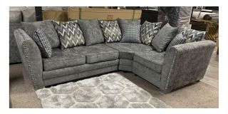 Maison Grey RHF Fabric Corner Sofa With Scatter Back And Chrome Legs Ex-Display Showroom Model 50229