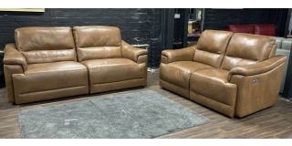 Taranto Tan Leather 3 + 2 Sofa Set Electric Recliner Sisi Italia Semi-Aniline Ex-Display Showroom Model 50232