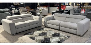 Marenilli Grey Fabric 3 + 2 Sofa Set Electric Recliner With Adjustable Headrests And Chrome Legs Ex-Display Showroom Model 50233