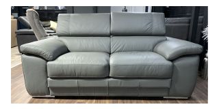 Manor Grey Leather 2 + 2 Sofa Set With Contrast Stitching And Adjustable Headrests And Chrome Legs Ex-Display Showroom Model 50236