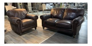 Natuzzi Brown Distressed Leather 2 + 1 Sofa Set With Scroll Arms And Wooden Legs - Few Scuffs (see images) Ex-Display Showroom Model 50244