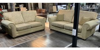 Beige Pattened Fabric 3 + 2 Sofa Set With Wooden Legs - Few Marks (see images) Ex-Display Showroom Model 50245