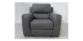 Lucca Grey Leather Armchair Electric Recliner Sisi Italia Semi-Aniline With Wooden Legs - Few Scuffs (see images) High Street Furniture Store Cancellation 50285