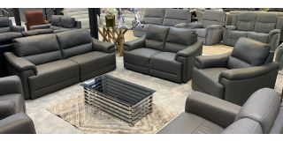 Toronto Grey Leather 3 Seater Electric With Static 2 Seater And Static Armchair - Ex-High Street Cancellation Model 50314