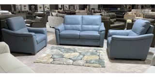 Marinelli Powder Blue Static 2 Seater + 2 Electric Armchairs With Wooden Legs - Few Scuffs (see images) Ex-Display Showroom Model 50323