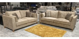Vincent Beige Fabric 3 + 2 Sofa Set With Scatter Cushions And Wooden Legs Ex-Display Showroom Model 50327