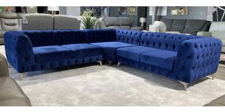Sandringham Blue 2C2 Fabric Corner Sofa With Chrome Legs Ex-Display Showroom Model 50362