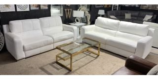Lucca White Leather 4 + 4 Sofa Set Electric Recliners Sisi Italia Semi-Aniline With Wooden Legs Ex-Display Showroom Model 50366