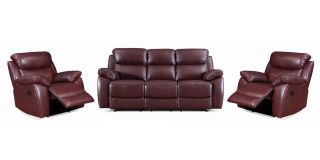 Rivoli Wine Leather 3 + 2 + 1 Sofa Set Manual Recliners 50395