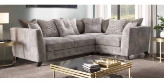 Flo RHF 2C1 Grey Fabric Corner Sofa With Scatter Back And Wooden Legs Other Combinations And Fabrics Available