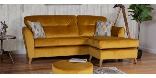 Mall RHF Mustard Fabric Corner Sofa With Wooden Legs Other Combinations And Fabrics Available