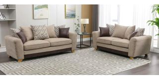Cambridge 3 + 2 Beige Fabric Sofa Set With Scatter Back Wooden Legs And Studded Arms