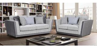 Kano 3 + 2 Grey Velvet And Chenille Sofa Set With Scatter Back Cushions