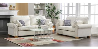 Kylie Cream Fabric 3 + 2 Sofa Set With Round Arms And Wooden Legs