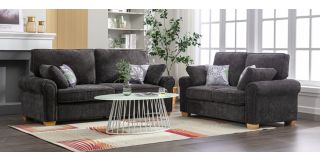 Kylie Grey Fabric 3 + 2 Sofa Set With Round Arms And Wooden Legs