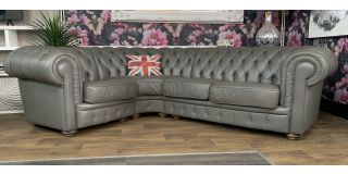 Handmade Italian Newtrend Chesterfield 1c2 Lhf Grey Semi Aniline Corner Sofa With Wooden Legs