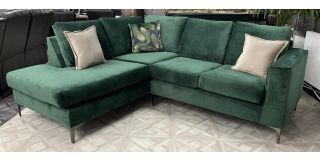 Chelsea Lhf Emerald Green Plush Velvet Corner Sofa With Chrome Legs - Other Sizes And Colours Available