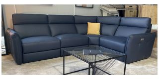 Nestor Navy Blue Newtrend Rhf Electric Semi Aniline Leather Corner Sofa