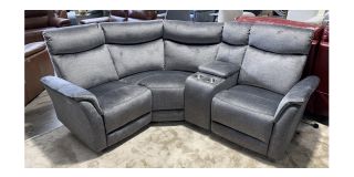 Albion Lhf Grey Luxe Fabric Electric Corner Sofa With Chrome Drink Holders - Modular Sections Other Variations Available