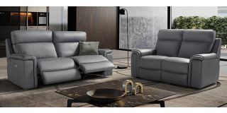 Refrain Steel Grey Newtrend 3 Seater Electric With 2 Static Sofa Set - Electric Adjustable Headrests