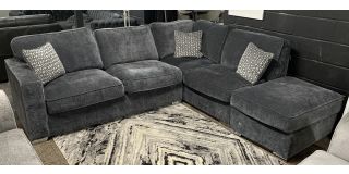 Chicago Grey Rhf Corner Sofa With Footstool And Chrome Legs