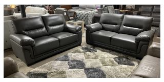 Grey Leathaire 3 + 3 Sofa Set With Wooden Legs Ex-Display Showroom Model 50518