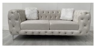 Sandringham Cream Regular Plush Velvet Fabric Sofa With Chrome Legs Ex-Display Showroom Model 50552