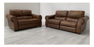 Sisi Italia Brown Large Electric Recliner + Regular Static Sofa Semi-Aniline - 3 Seater Colour Faded With Few Scuffs And Marks Ex-Display Showroom Model 50562