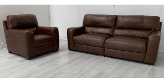 Lucca Brown Leather 4 + 1 Static Sofa Set Sisi Italia Semi-Aniline With Wooden Legs - 4 Seater Colour Faded (see images) High Street Furniture Store Cancellation 50583