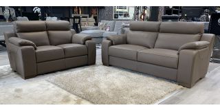 Refrain 3 + 2 New Trend Taupe Brown Semi Aniline Sofa Set With Wooden Legs And Contrast Stitching