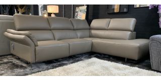 Mottetto Taupe Brown New Trend Electric Rhf Corner Sofa With Contrast Stitching Chrome Legs And Adjustable Headrests
